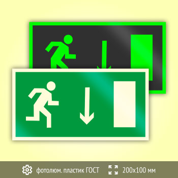 Знак E09 «Указатель двери эвакуационного выхода (правосторонний)» (фотолюминесцентный пластик ГОСТ 34428-2018, 200х100 мм)